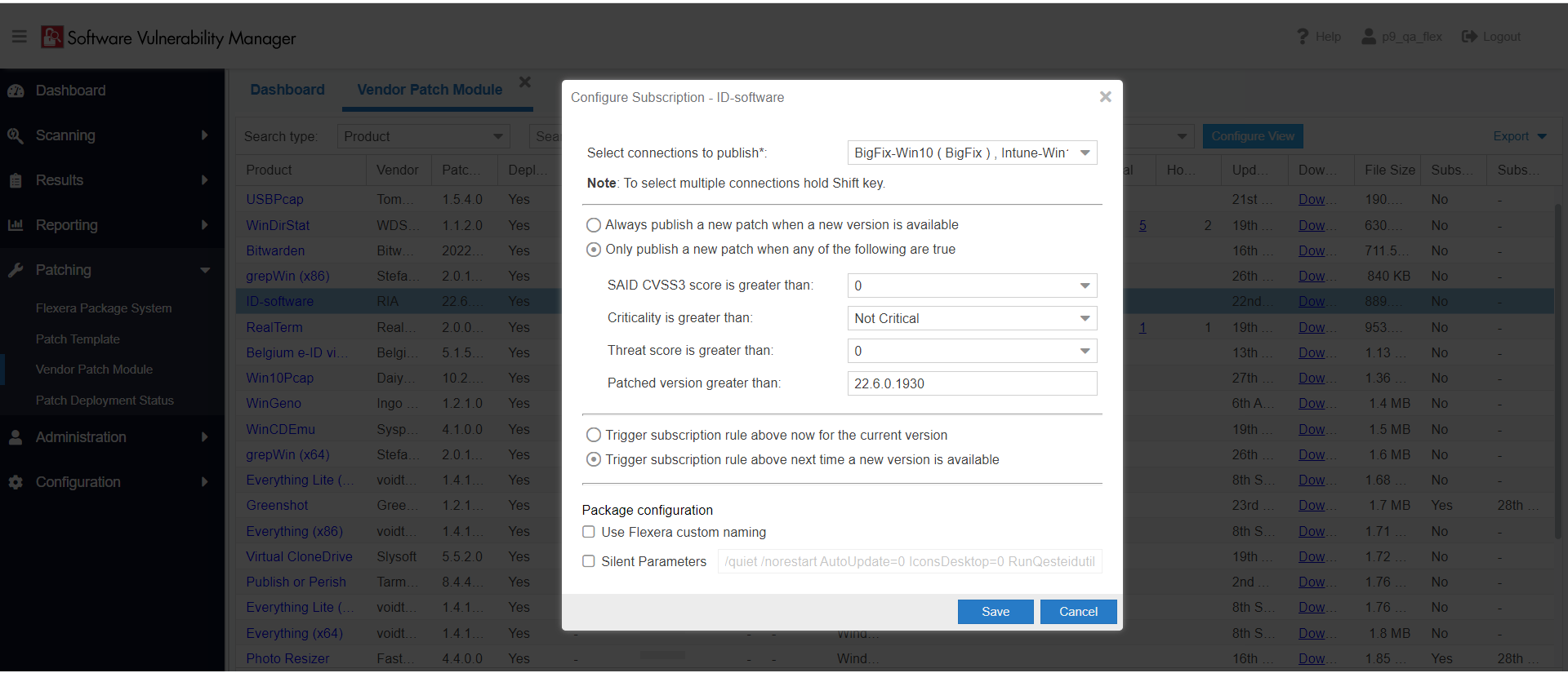 Configure Subscription Dialog Box